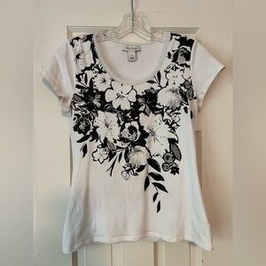White House Black Market (WHBM) embellished scoopneck floral T-shirt